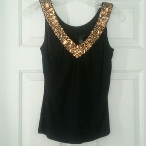 INC Black Jeweled Neck Tank Top